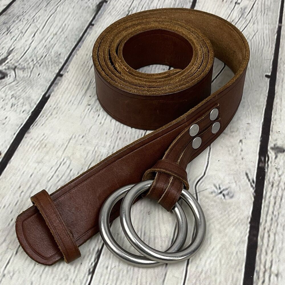 Polo Ralph Lauren Double Ring Leather Belt Brown 55” x 1.5” Designer Western - Picture 2 of 9